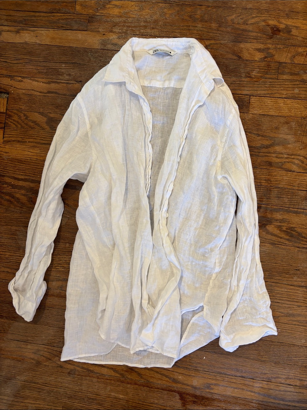 Zara Lightweight White Linen Blouse